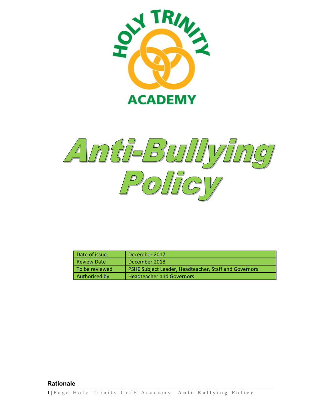 Anti-Bullying Policy (DRAFT)