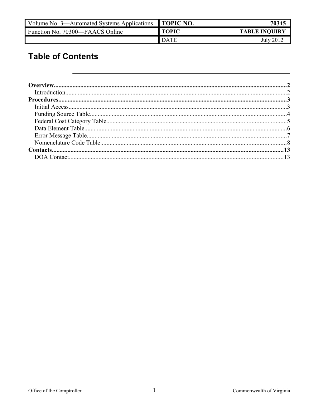 CAPP Manual - 70345 - FAACS Online, Table Inquiry