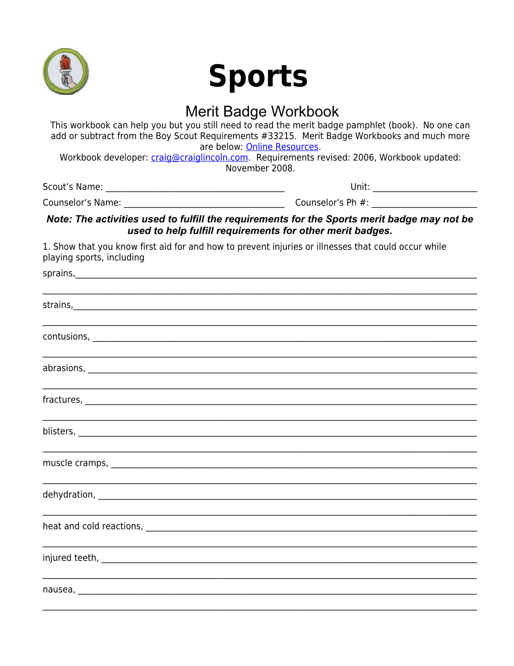 Sports P. 7 Merit Badge Workbook Scout's Name: ______