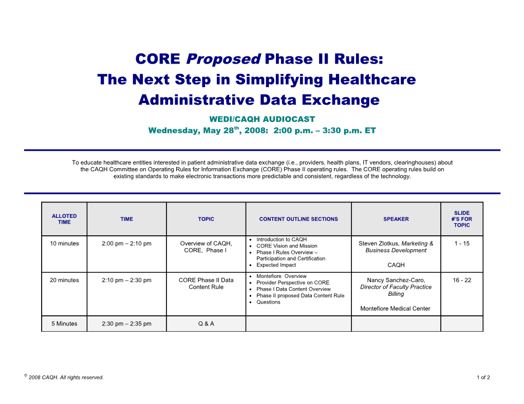 CORE Proposed Phase II Rules