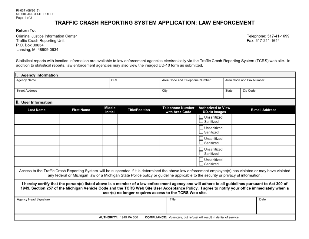Traffic Crash Reporting System Application: Law Enforcement
