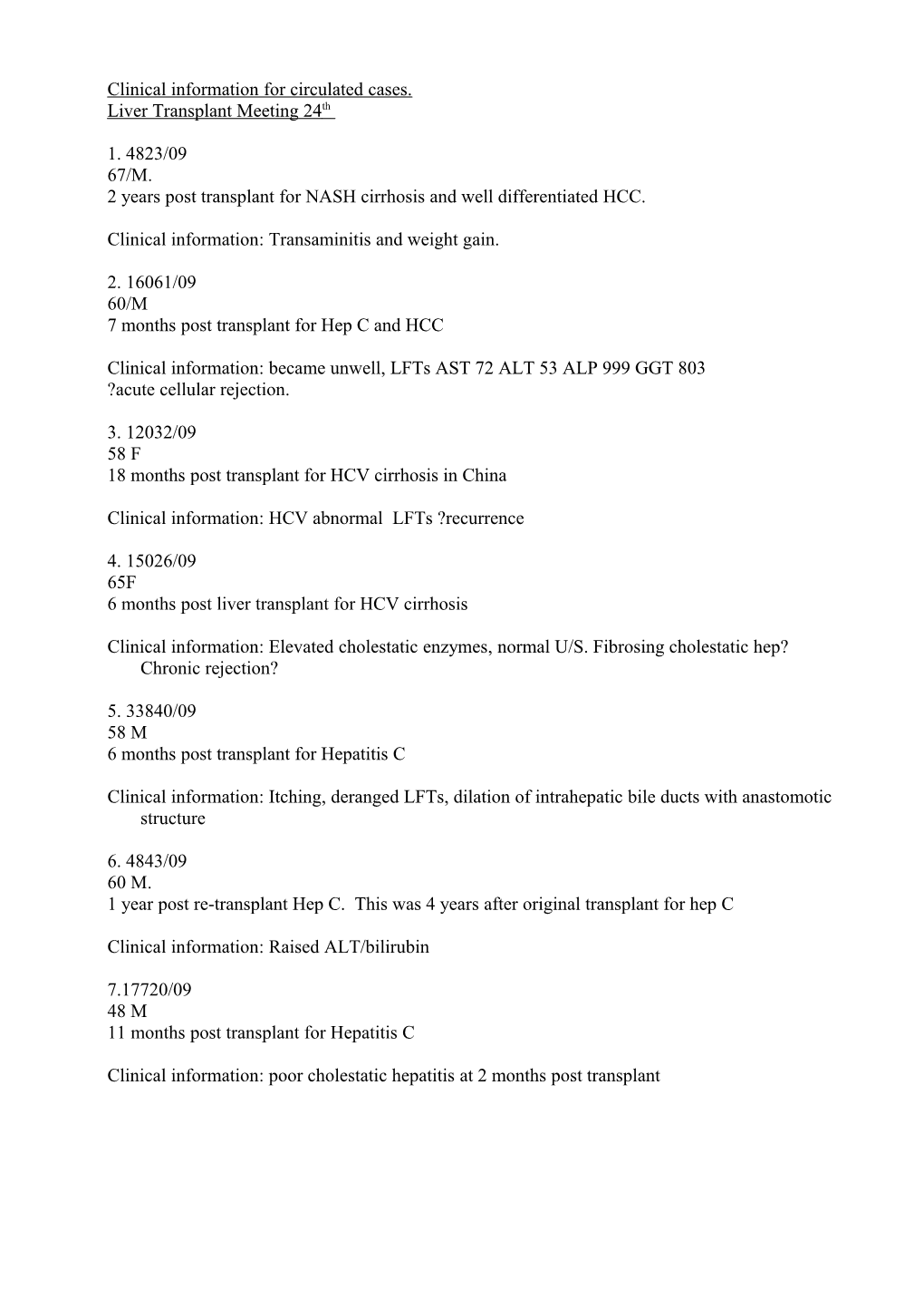 Clinical Information for Circulated Cases