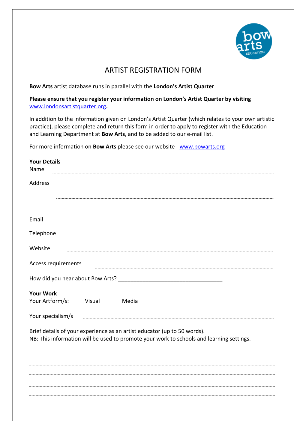 Artists Registration Form