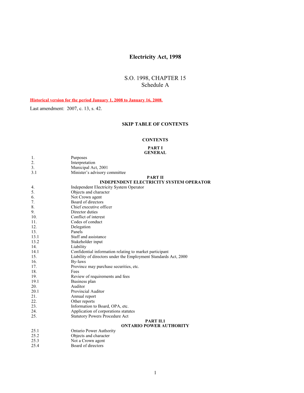 Electricity Act, 1998, S.O. 1998, C. 15, Sched. A