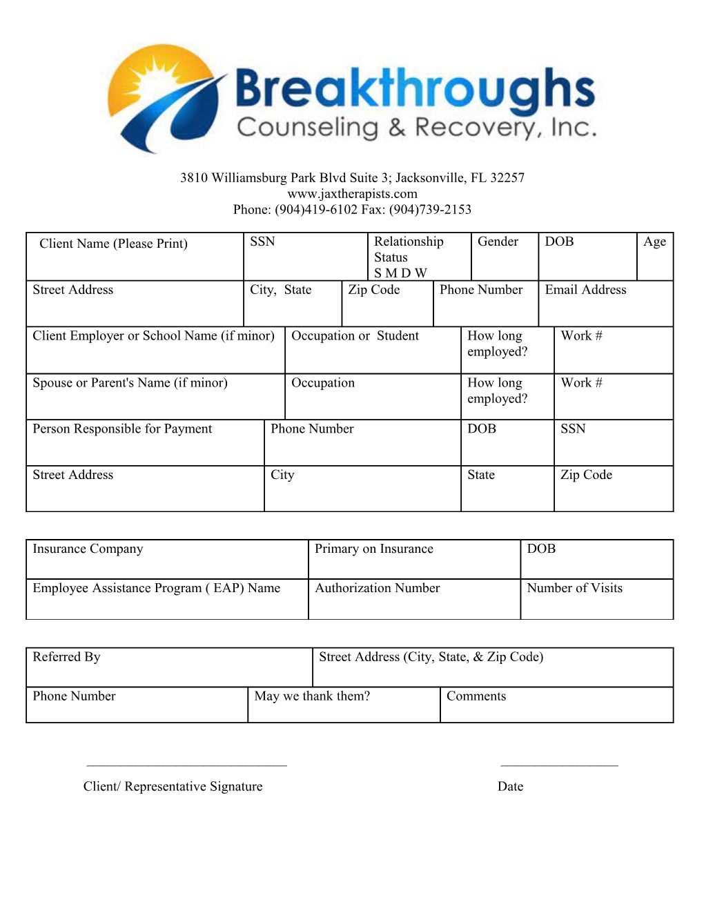 Client/ Representative Signature Date