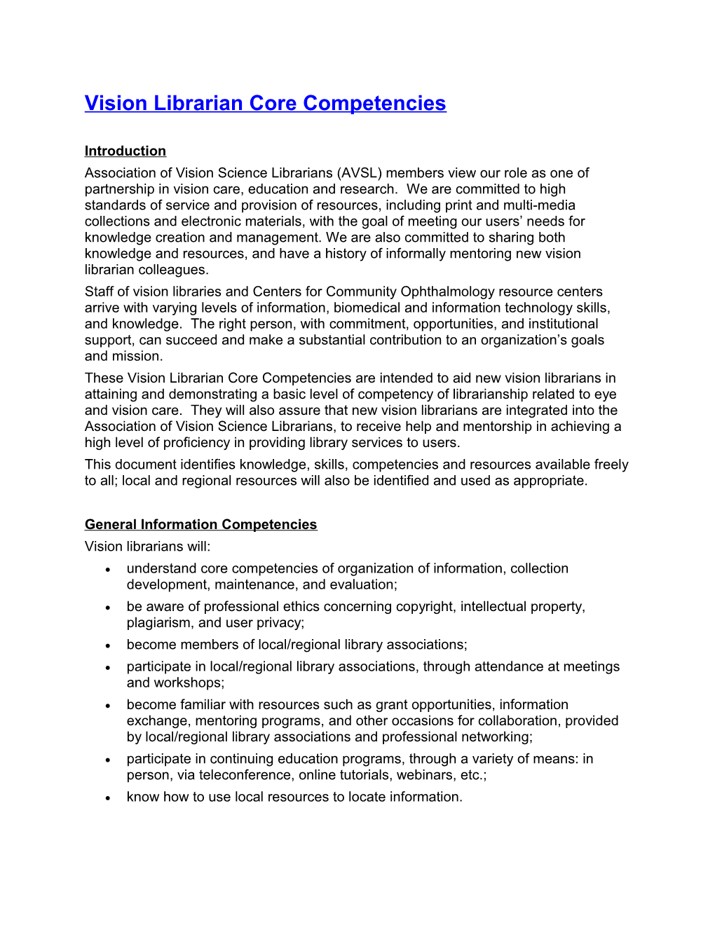 Vision Librarian Core Competencies