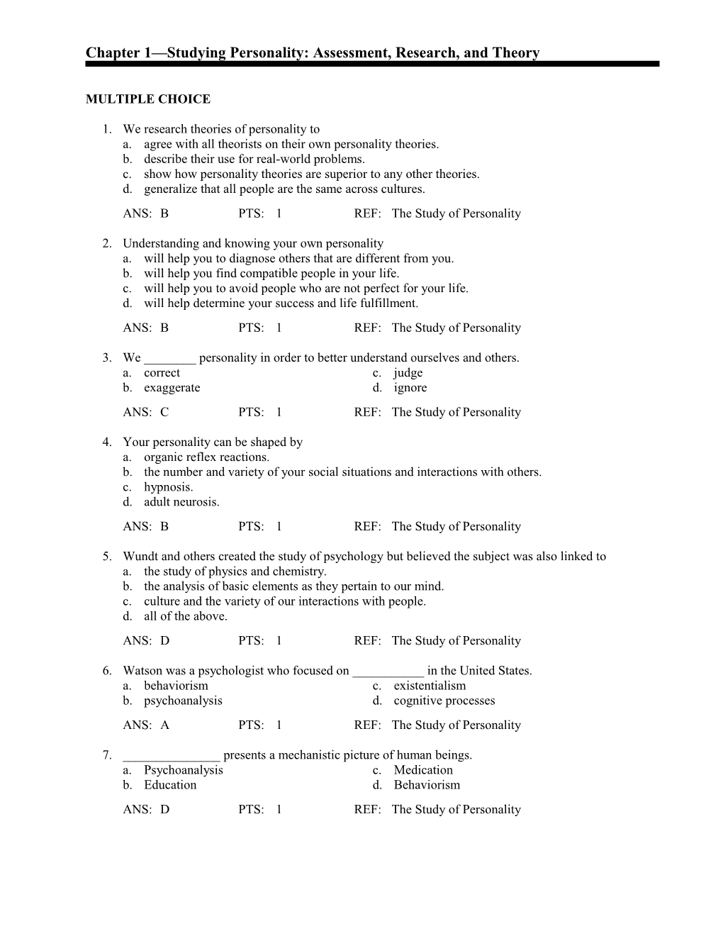 Chapter 1 Studying Personality: Assessment, Research, and Theory