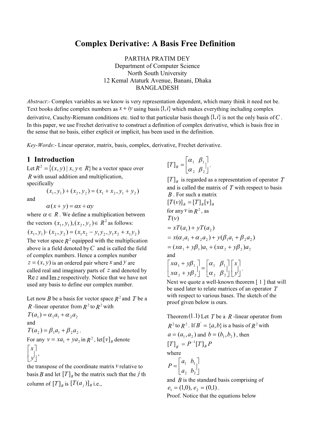 Complex Derivative: a Basis Free Definition