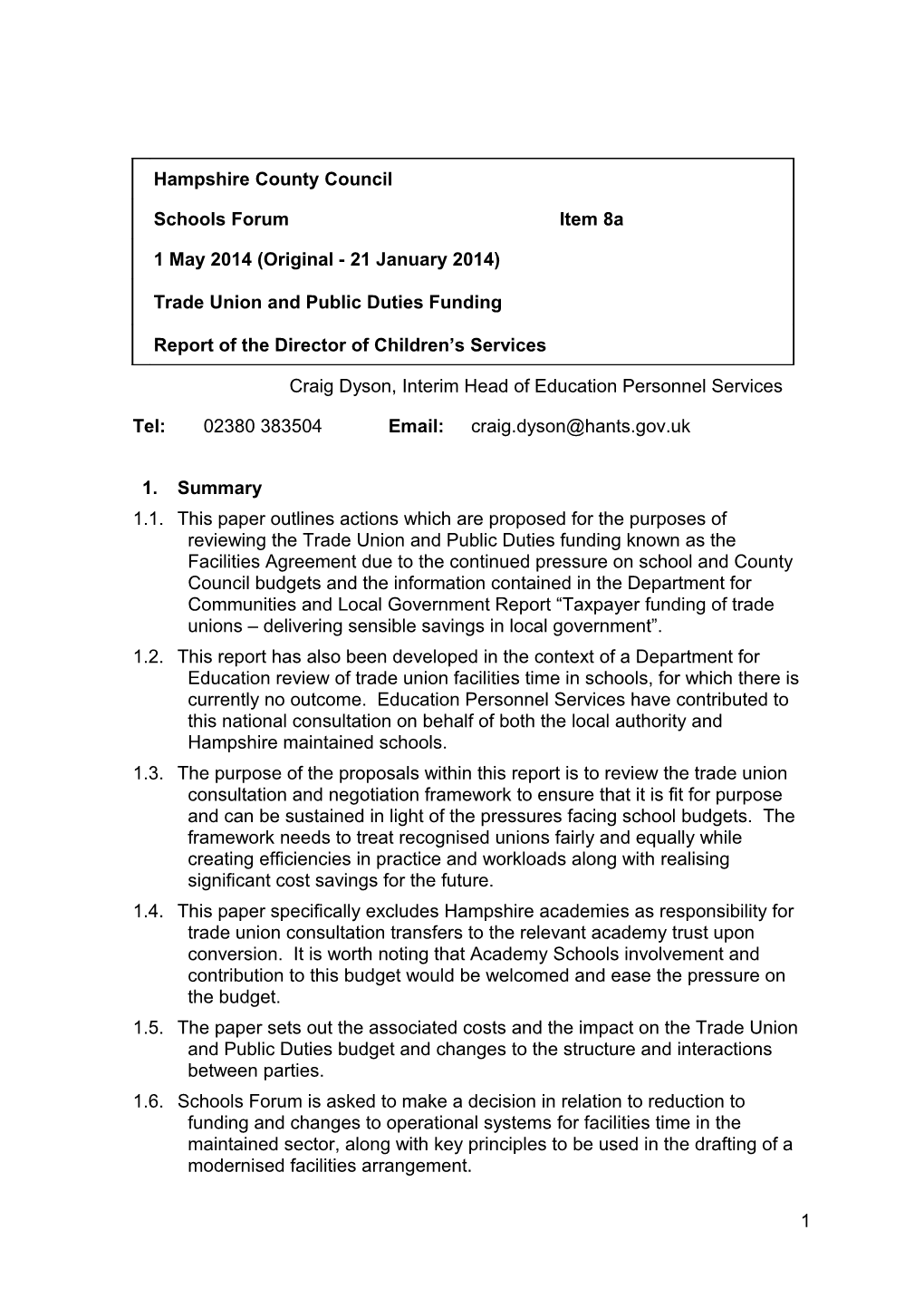 1.1. This Paper Outlines Actions Which Are Proposed for the Purposes of Reviewing the Trade