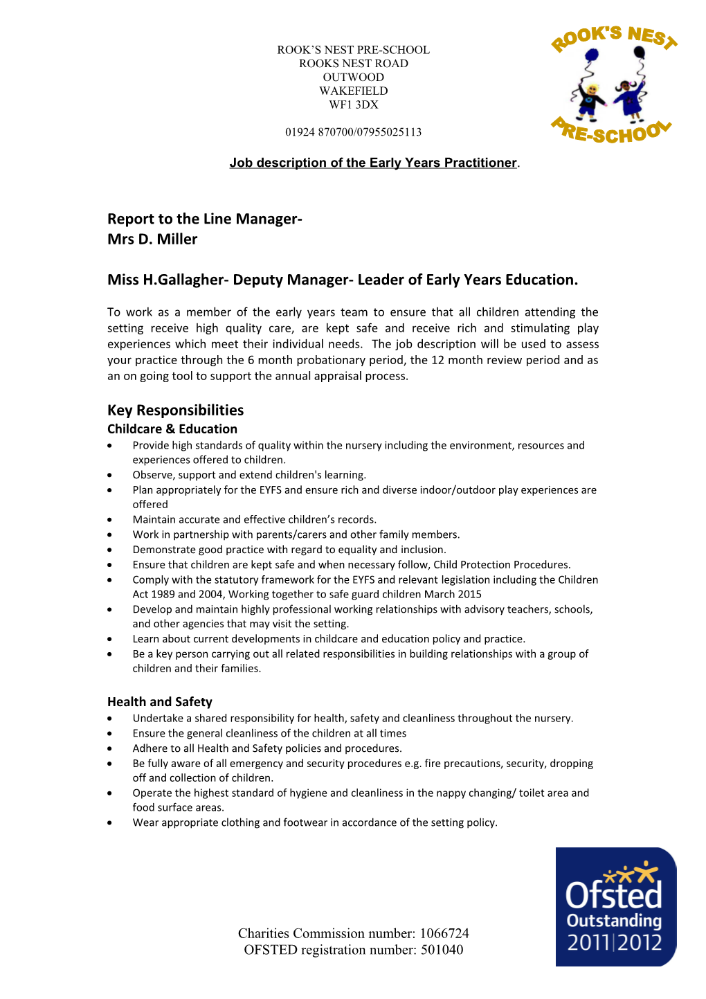 Job Description of the Early Years Practitioner