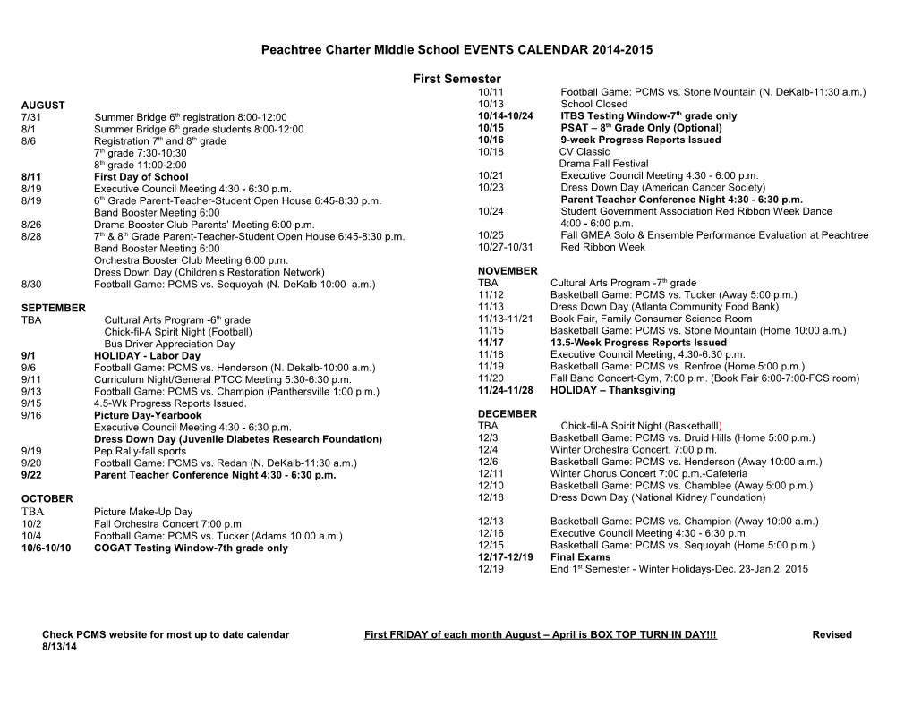 PCMS School Calendar 2006-2007