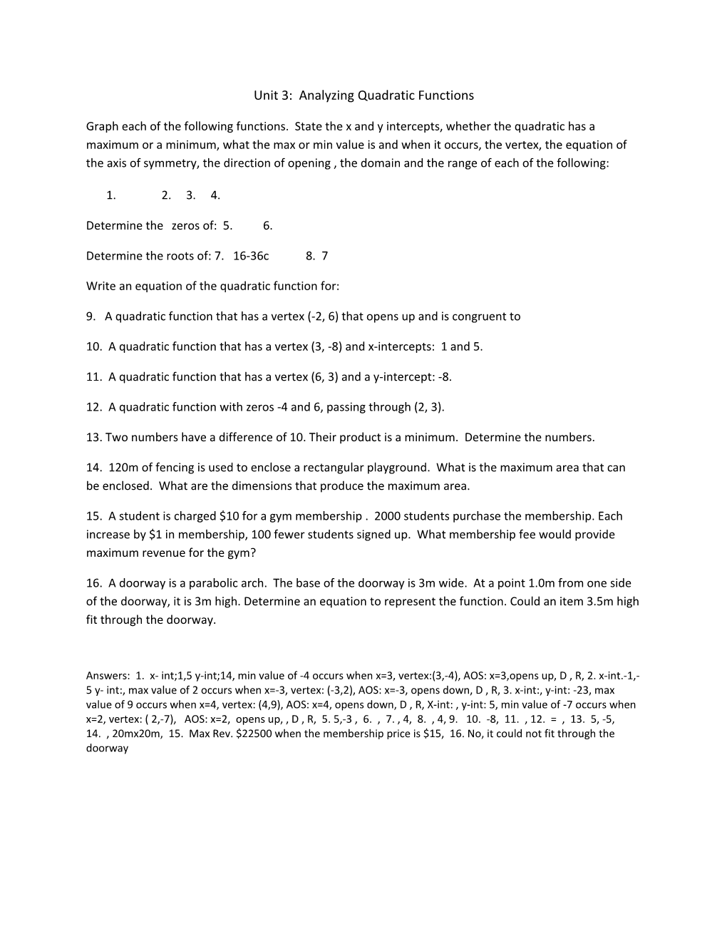 Precalculus 11 Final Review