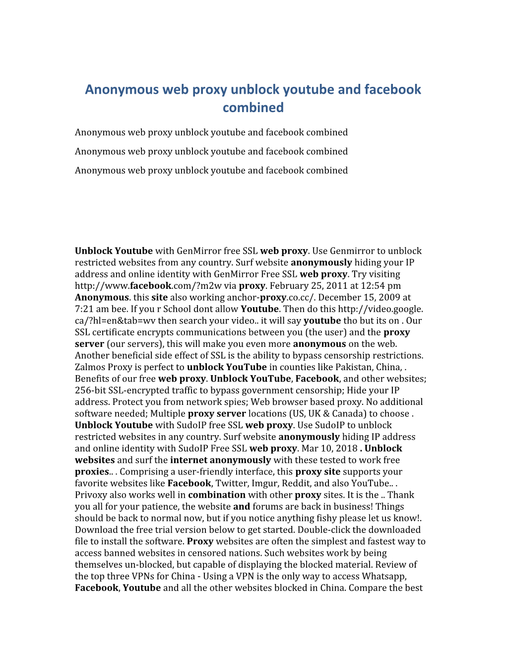 Anonymous Web Proxy Unblock Youtube and Facebook Combined