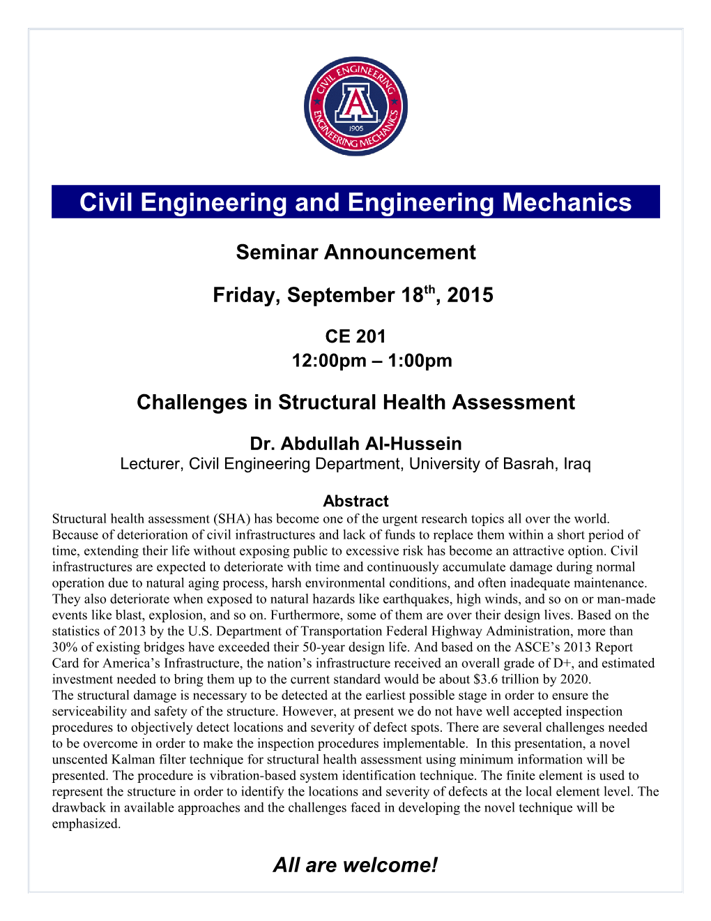 Civil Engineering and Engineering Mechanics Seminar s1