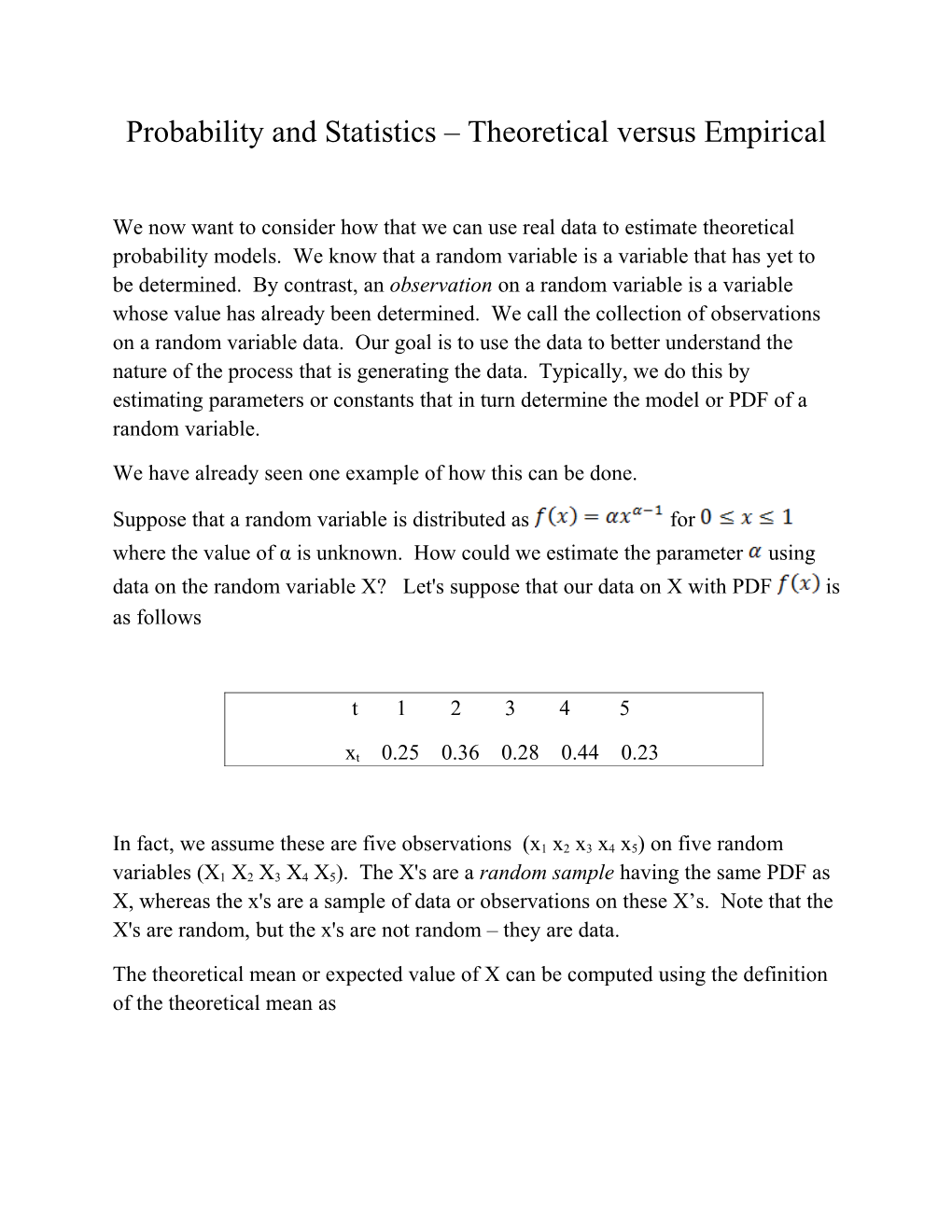 Probability and Statistics Theoretical Versus Empirical