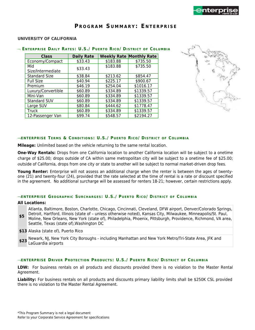 Ø Enterprise Daily Rates: U.S./ Puerto Rico/ District of Columbia