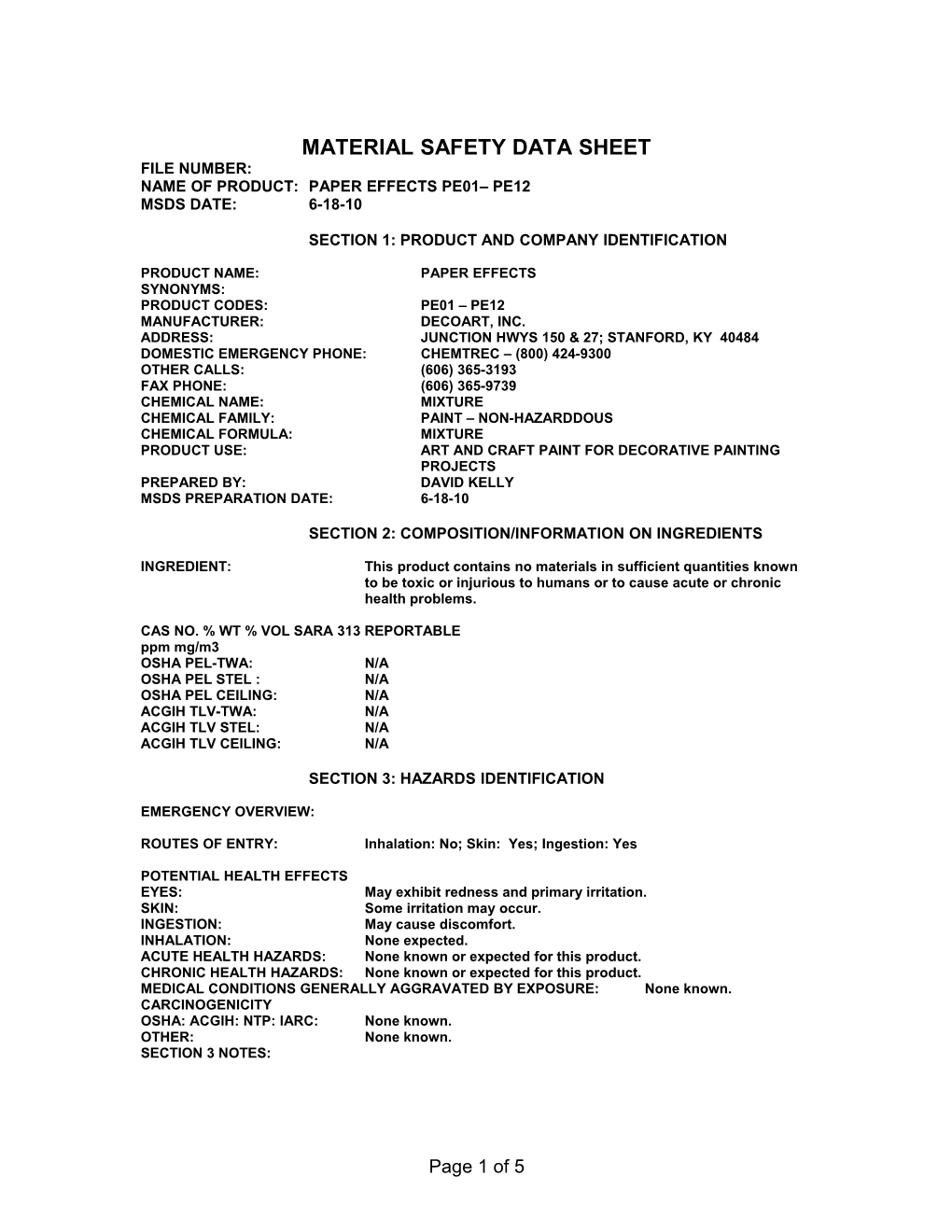 Material Safety Data Sheet s118