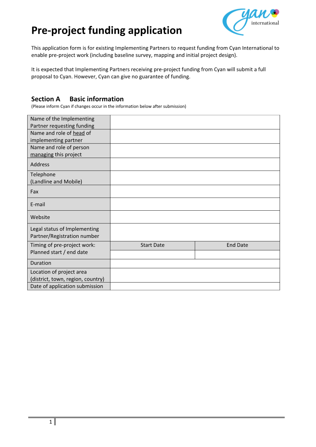 Micah Network Short Proposal Template