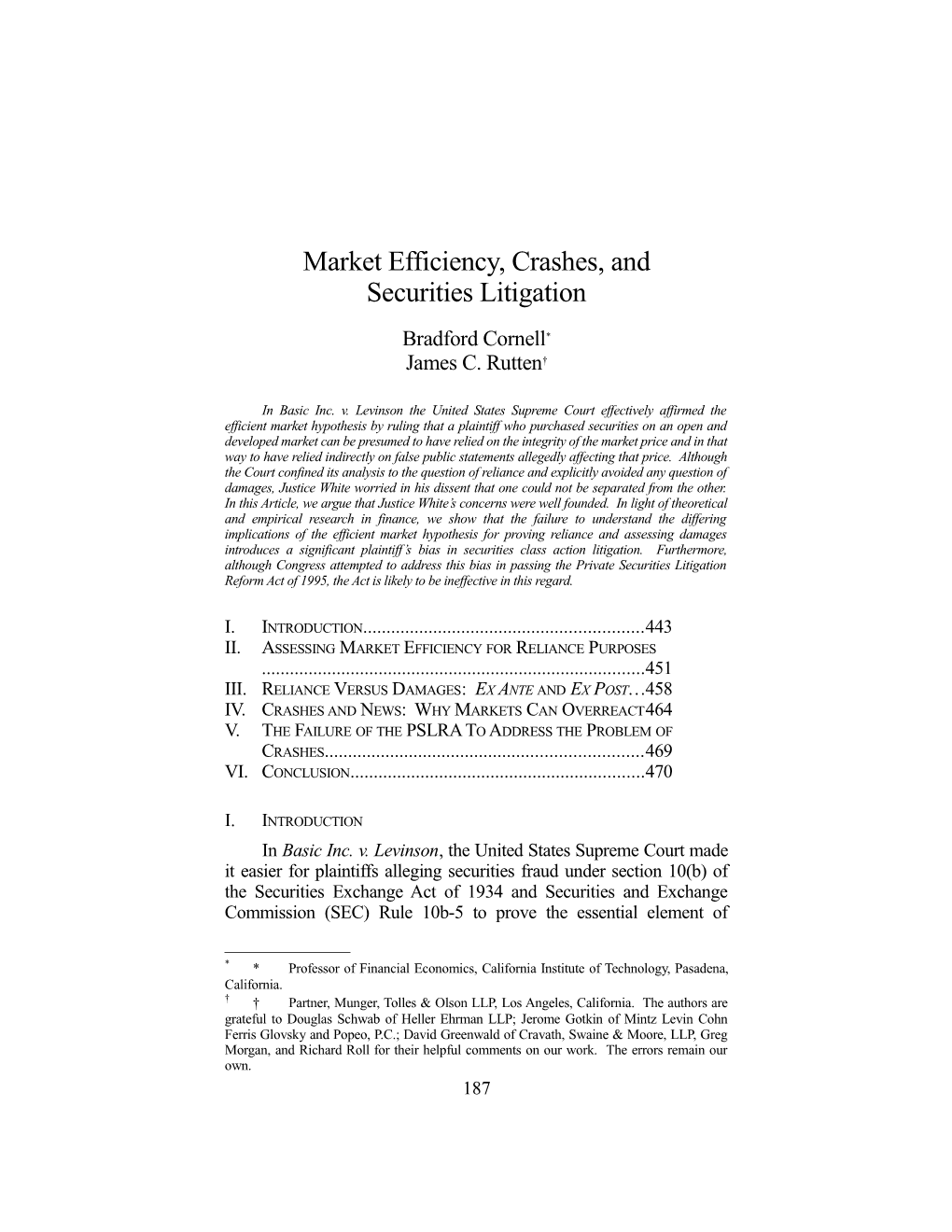 Market Efficiency, Crashes, and Securities Litigation