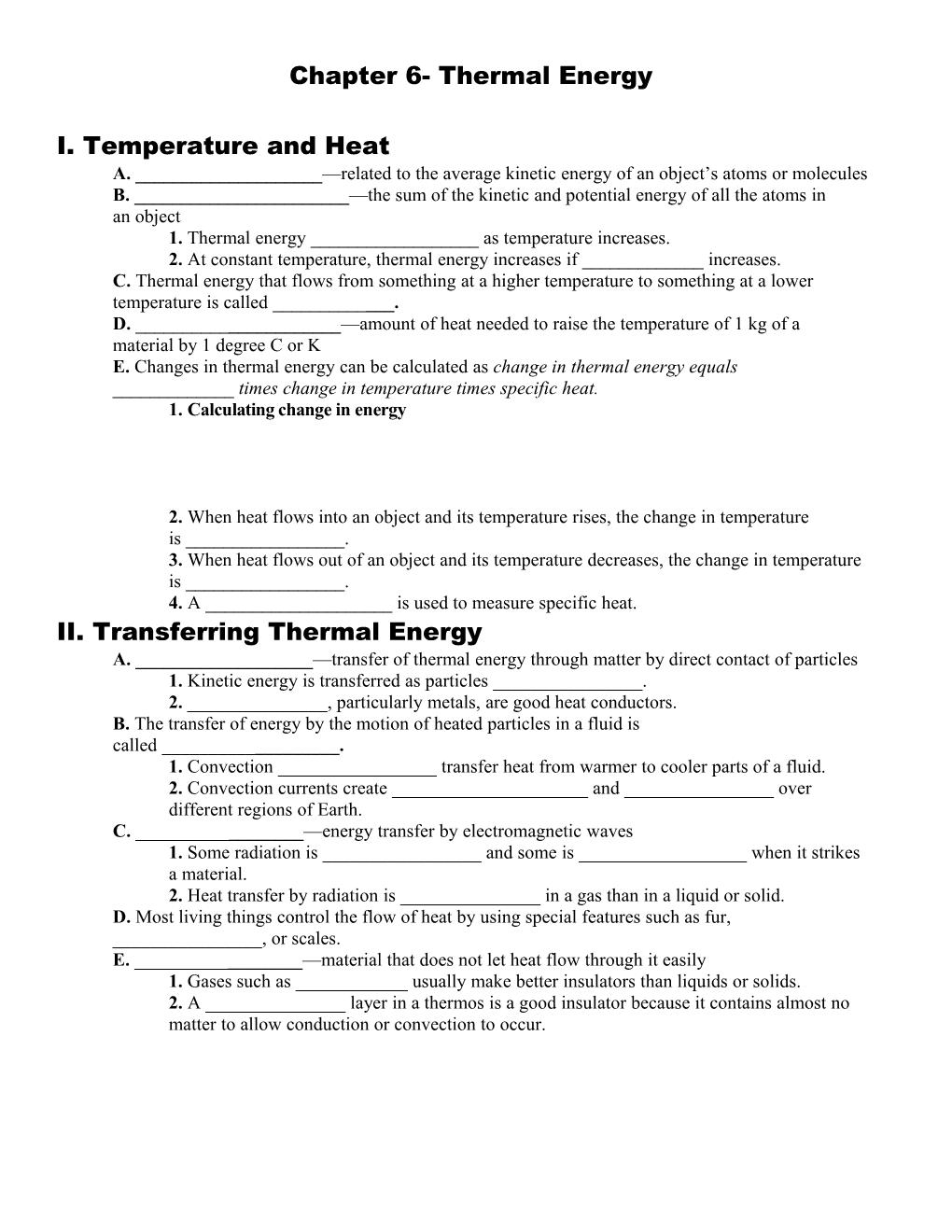 Chapter 6- Thermal Energy