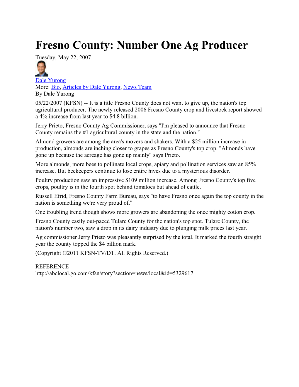 Fresno County: Number One Ag Producer