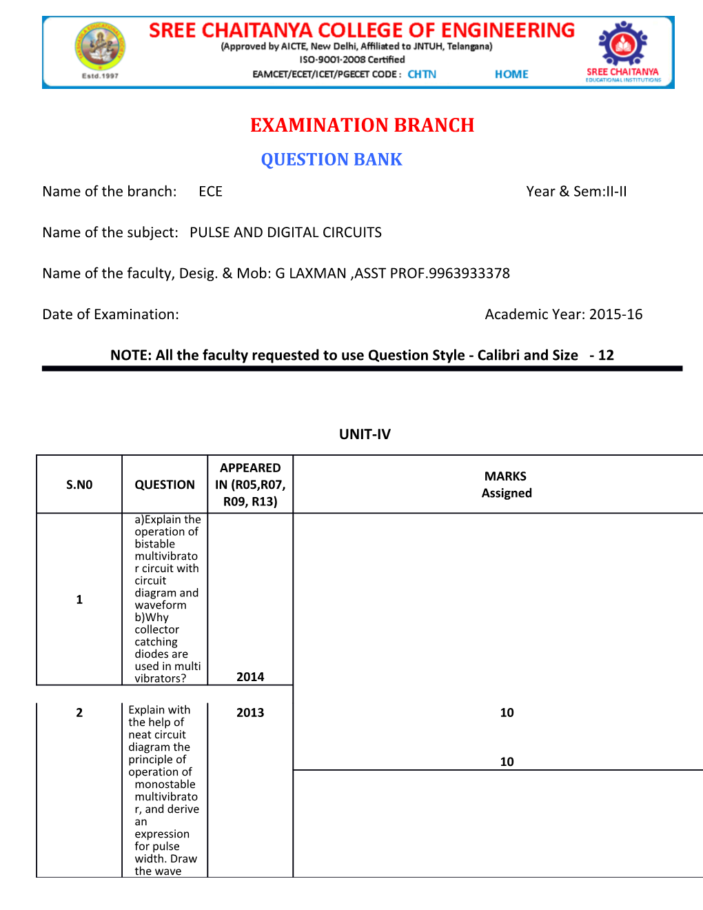 Examination Branch