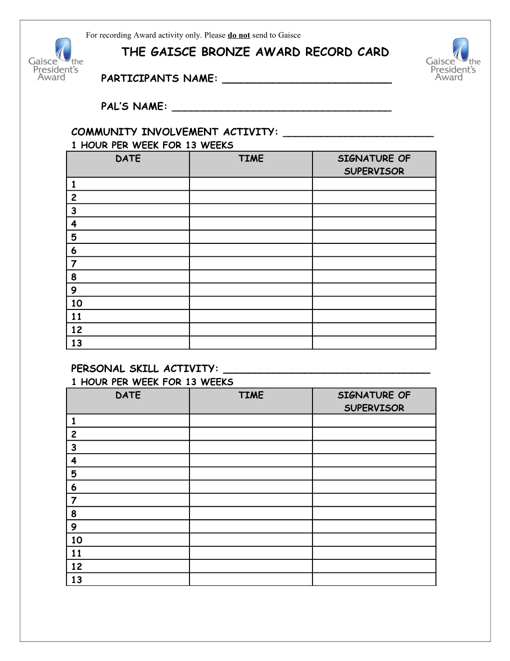 The Gaisce Record Card