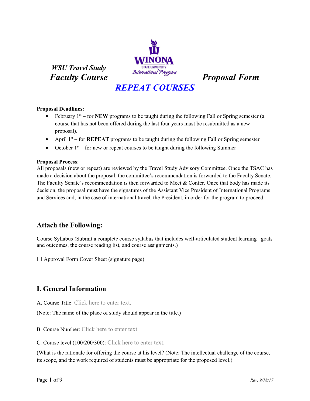 Faculty Course Proposal Form