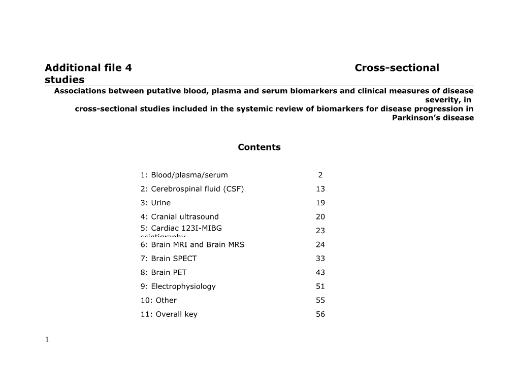 Additional File 4 Cross-Sectional Studies