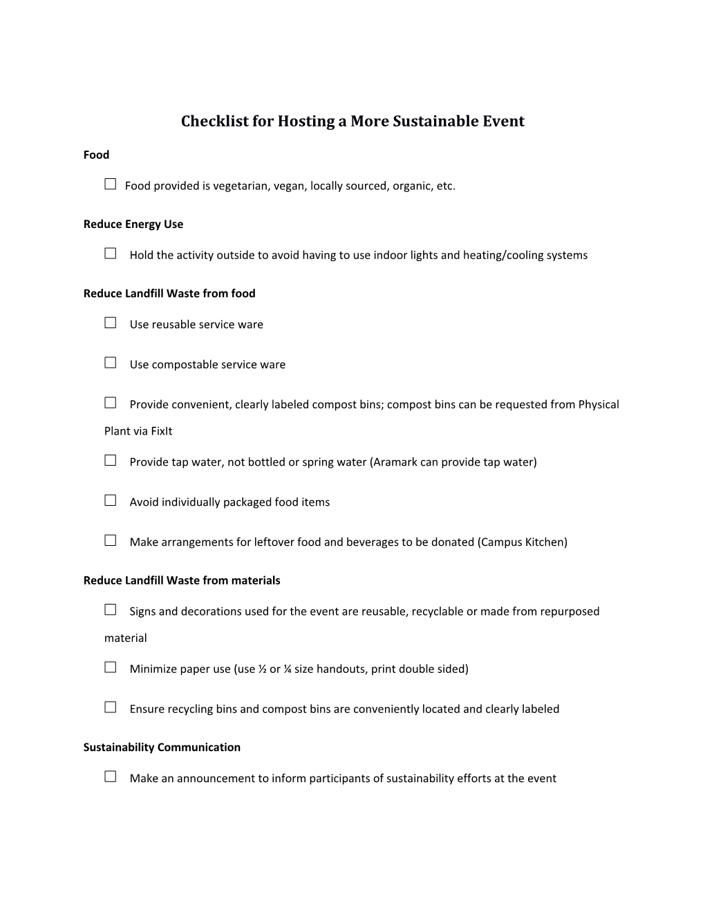 Checklist for Hosting a More Sustainable Event