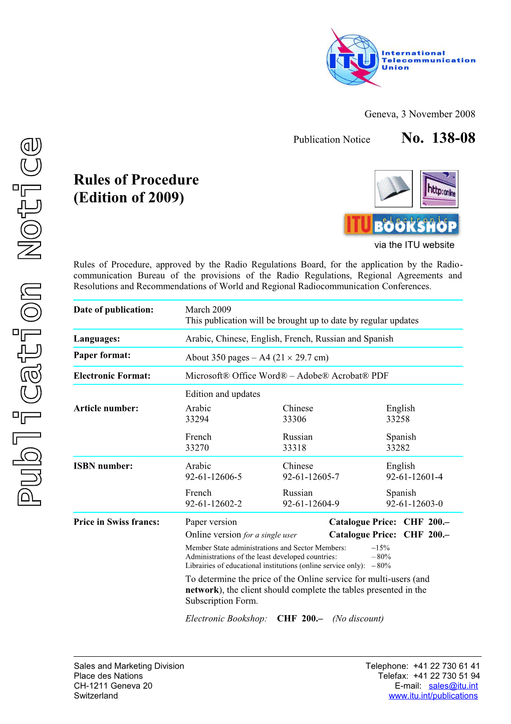 Publication Notice No. 138-08 Rules of Procedure (2009 Edition)