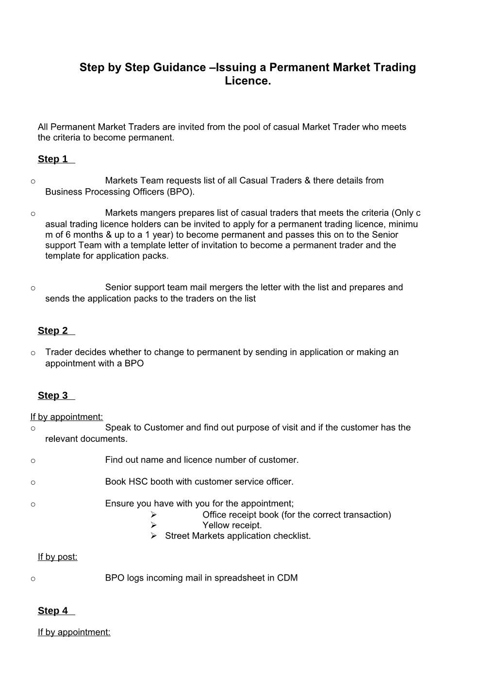 Step by Step Guidance for Issuing a New Application for a Permanent Market Trading in Person