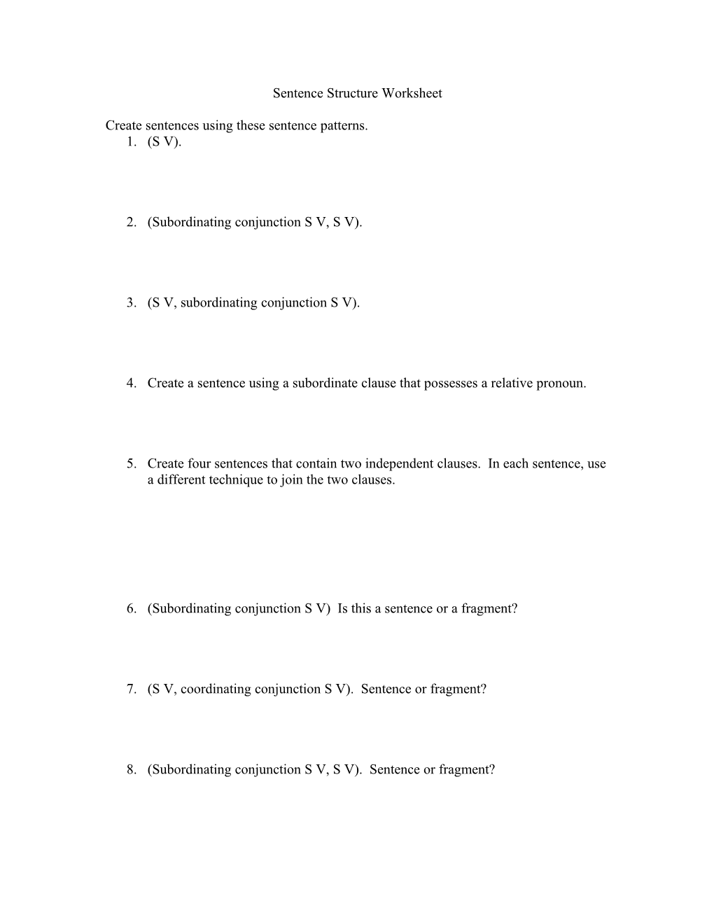 Sentence Structure Worksheet and Appositives