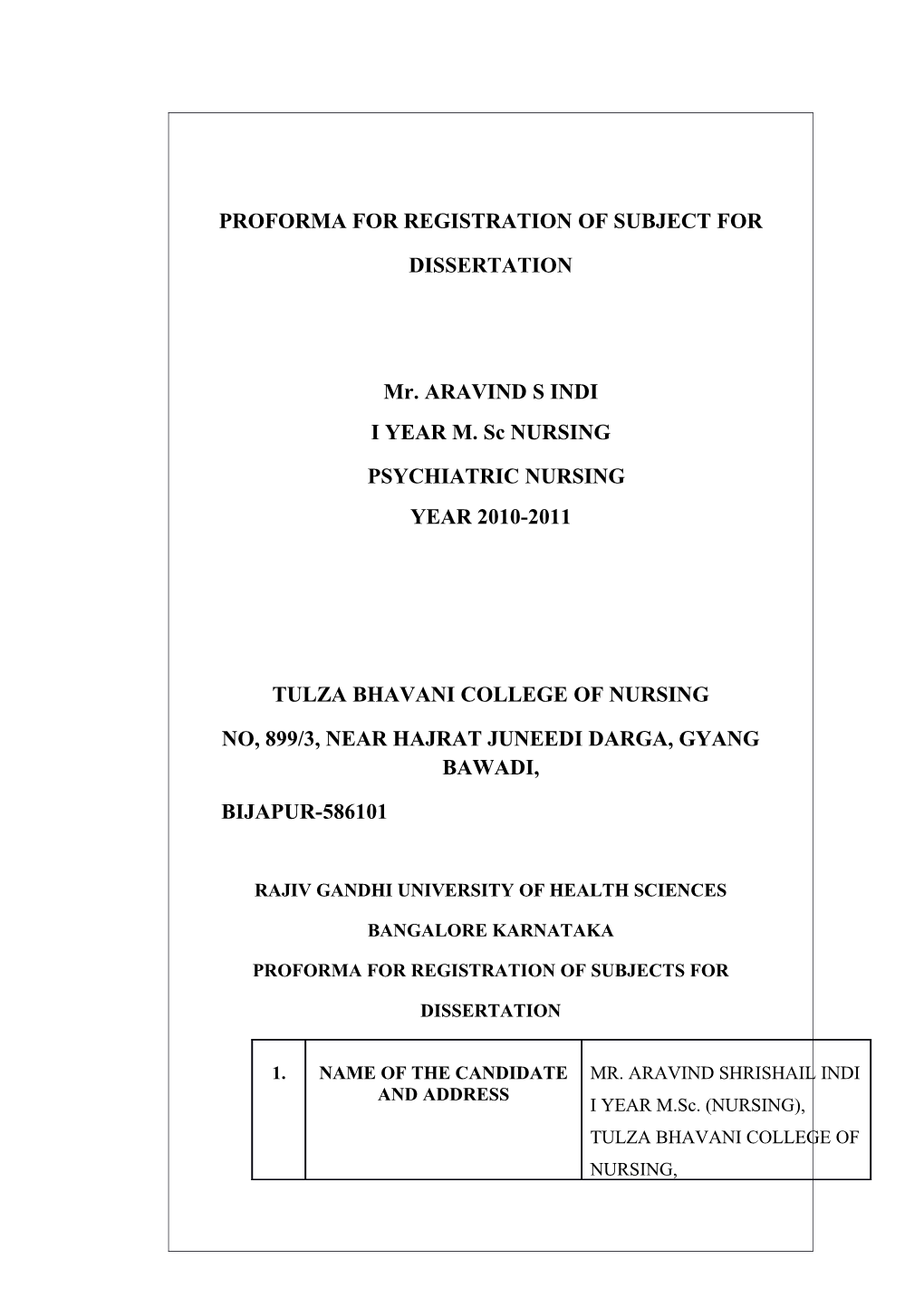 Proforma for Registration of Subject For s2