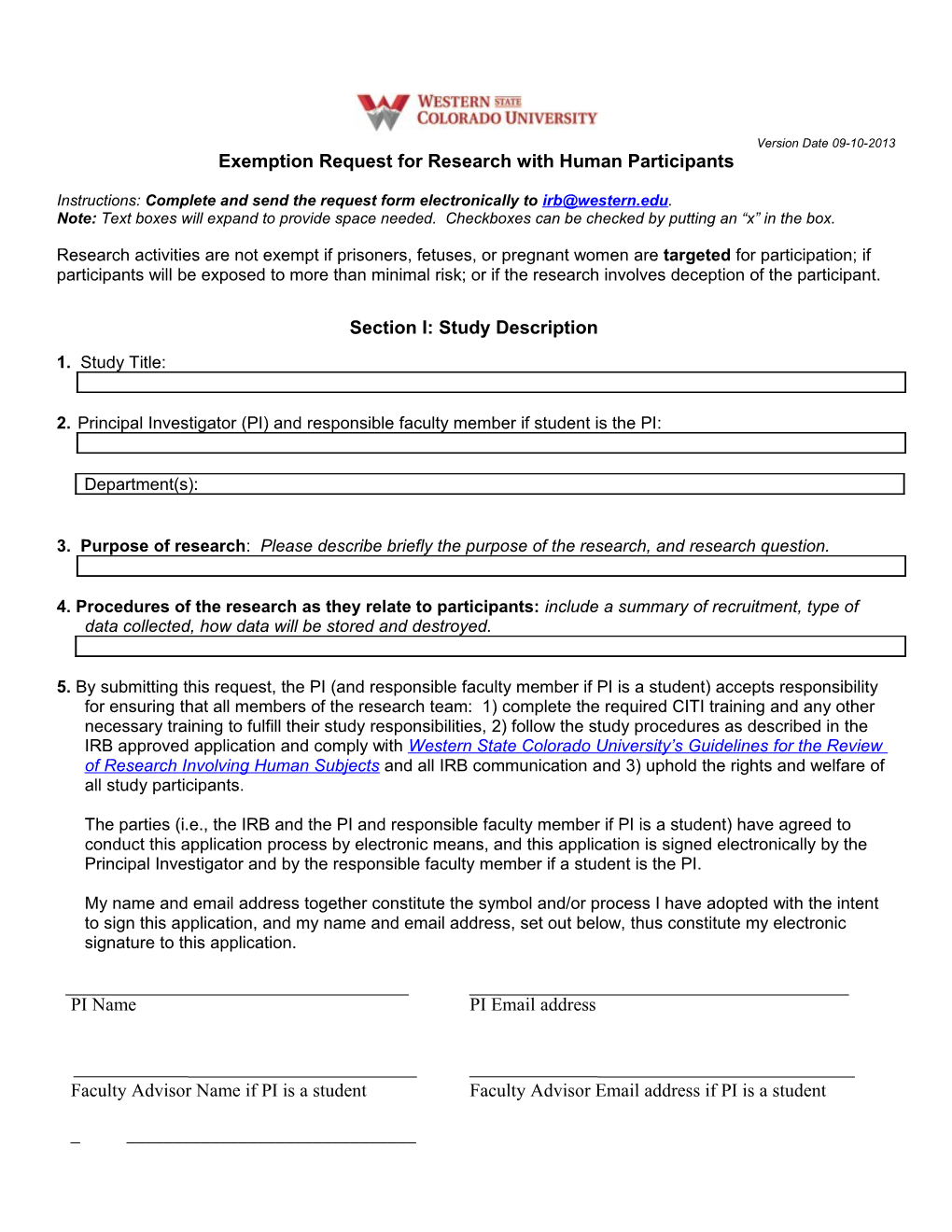 Exemption Request for Research with Human Participants