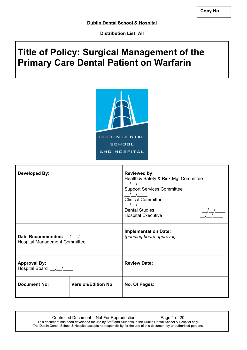 Surgical Management of the Primary Care Dental Patient on Warfarin Final
