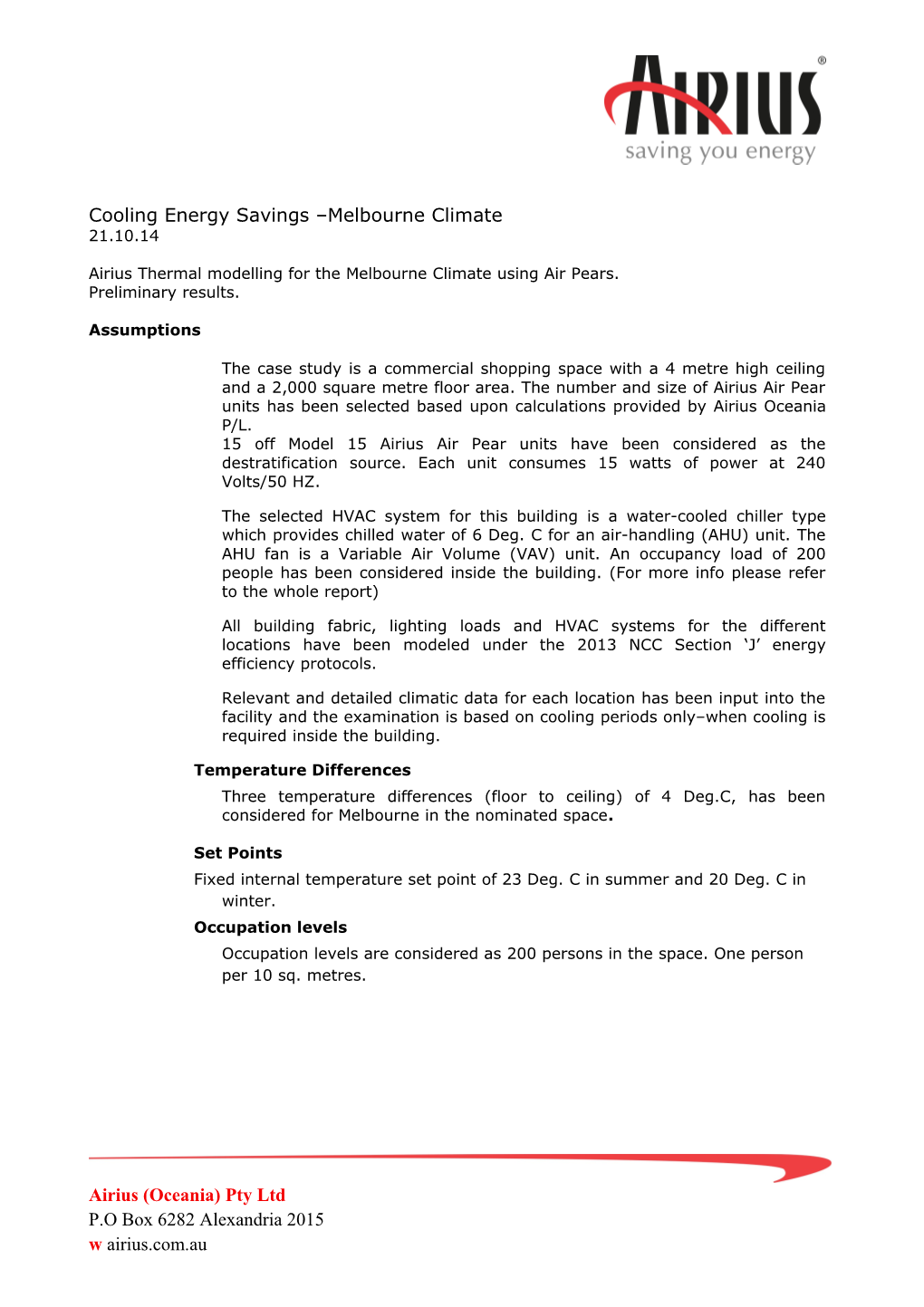 Cooling Energy Savings Melbourne Climate