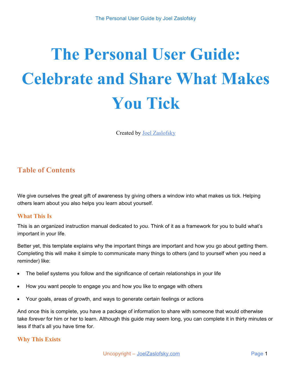 The Personal User Guide: Celebrate and Share What Makes You Tick