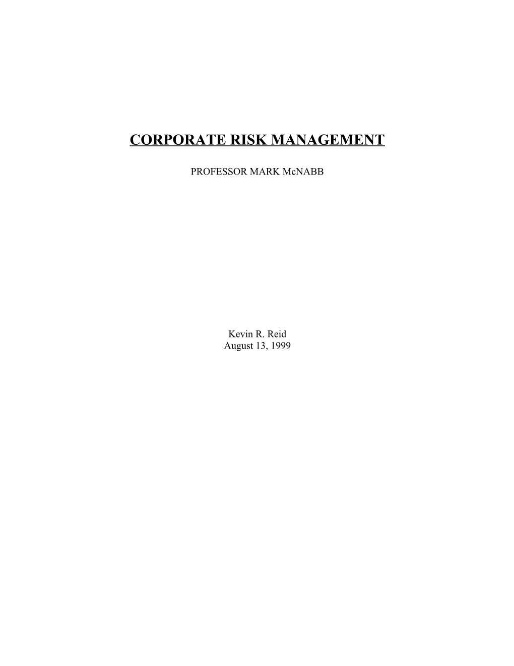 Corporate Risk Management