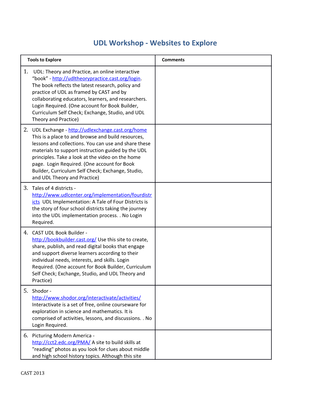 UDL Workshop - Websites to Explore