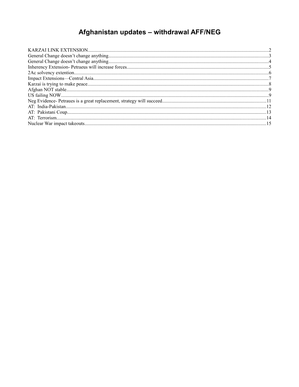 Afghanistan Updates Withdrawal AFF/NEG