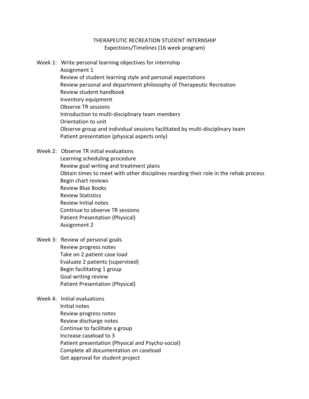 Therapeutic Recreation Student Internship