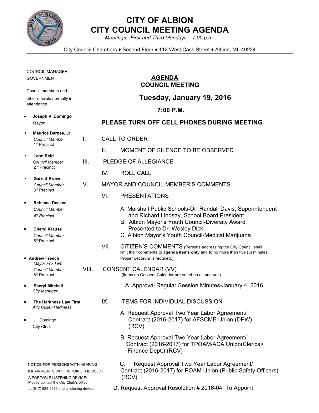 City Council Meeting Agenda