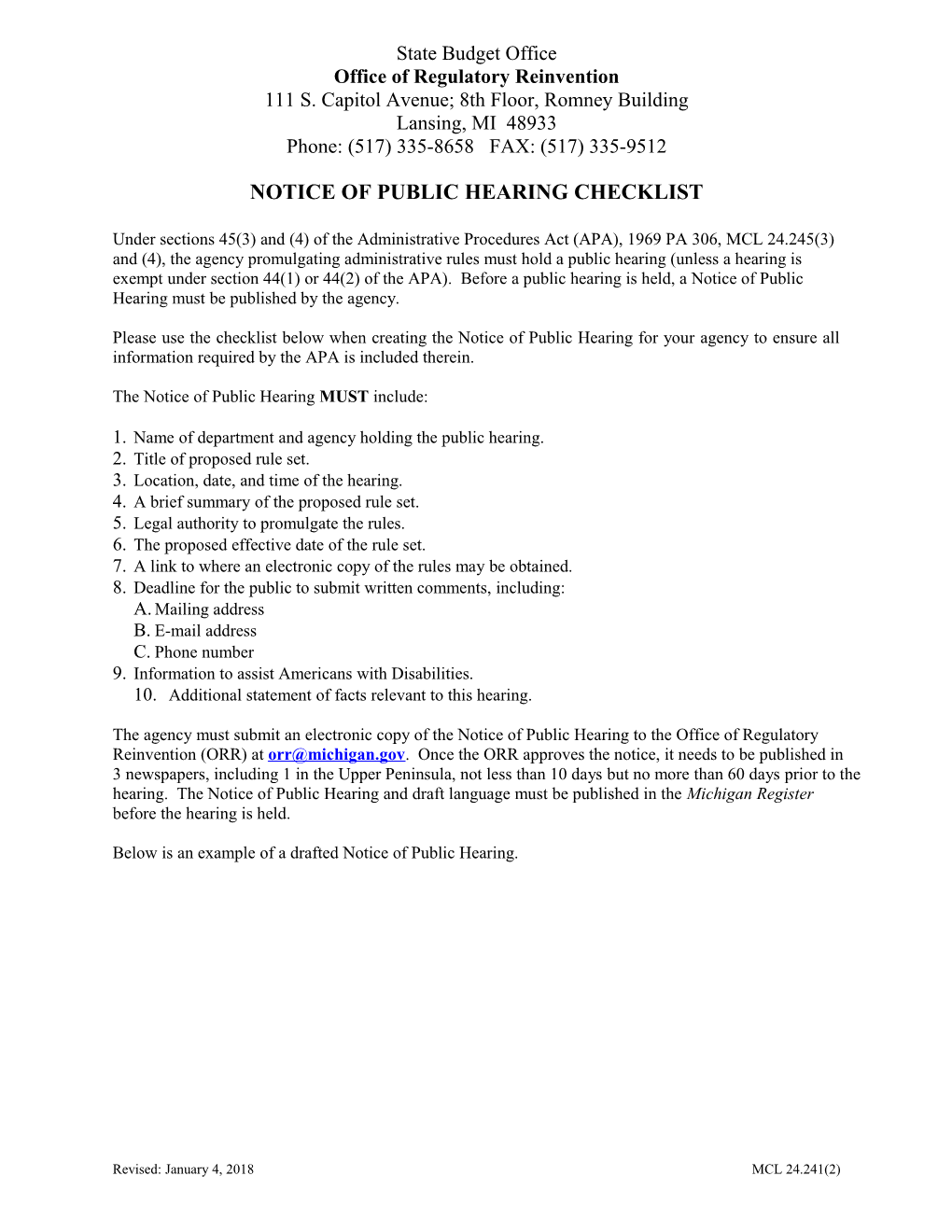 Notice of Public Hearing Checklist