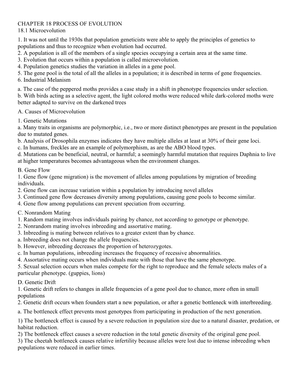 CHAPTER 18 PROCESS of EVOLUTION 18.1 Microevolution