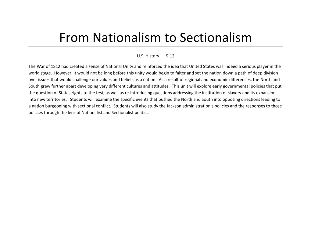 From Nationalism to Sectionalism