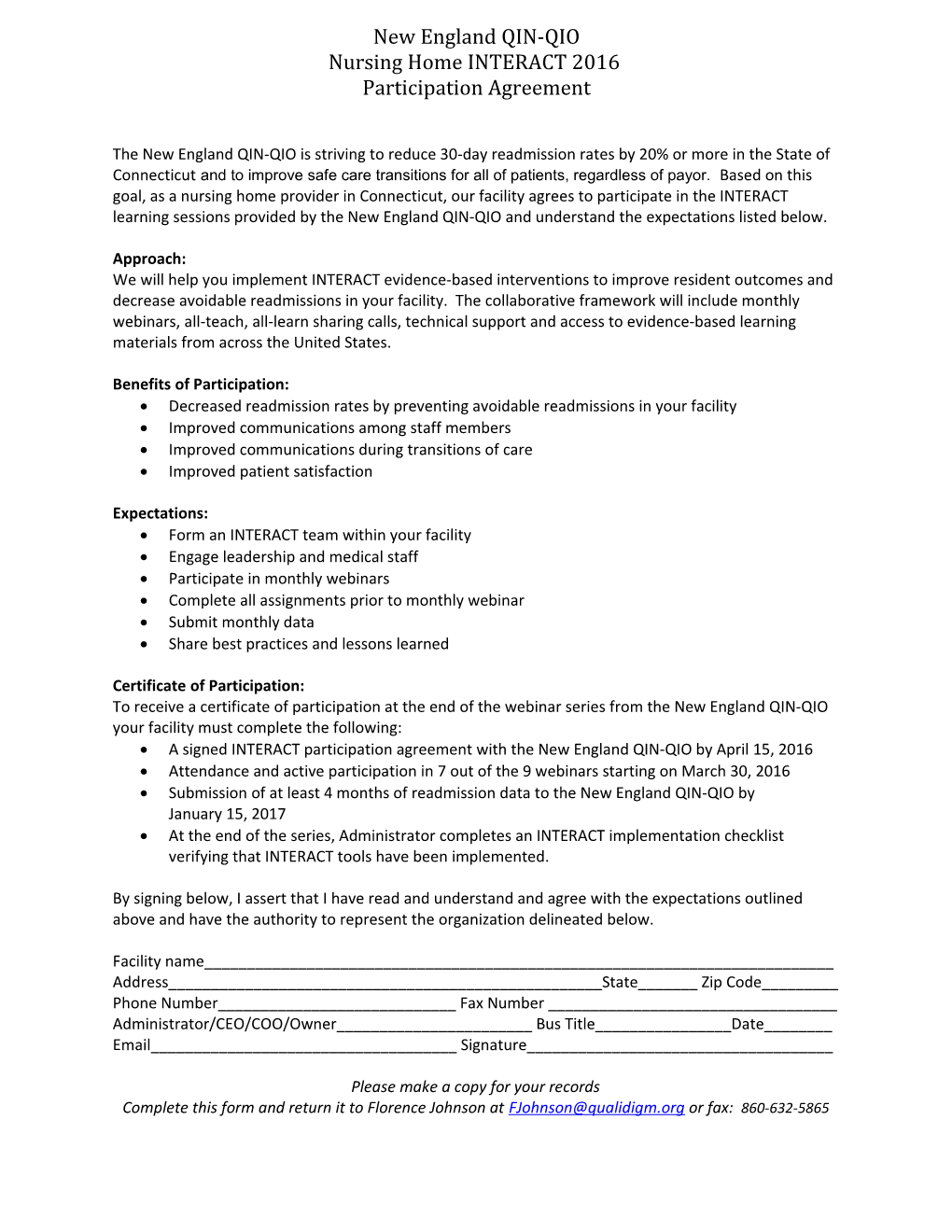 New England QIN-QIO Nursing Home INTERACT 2016 Participation Agreement
