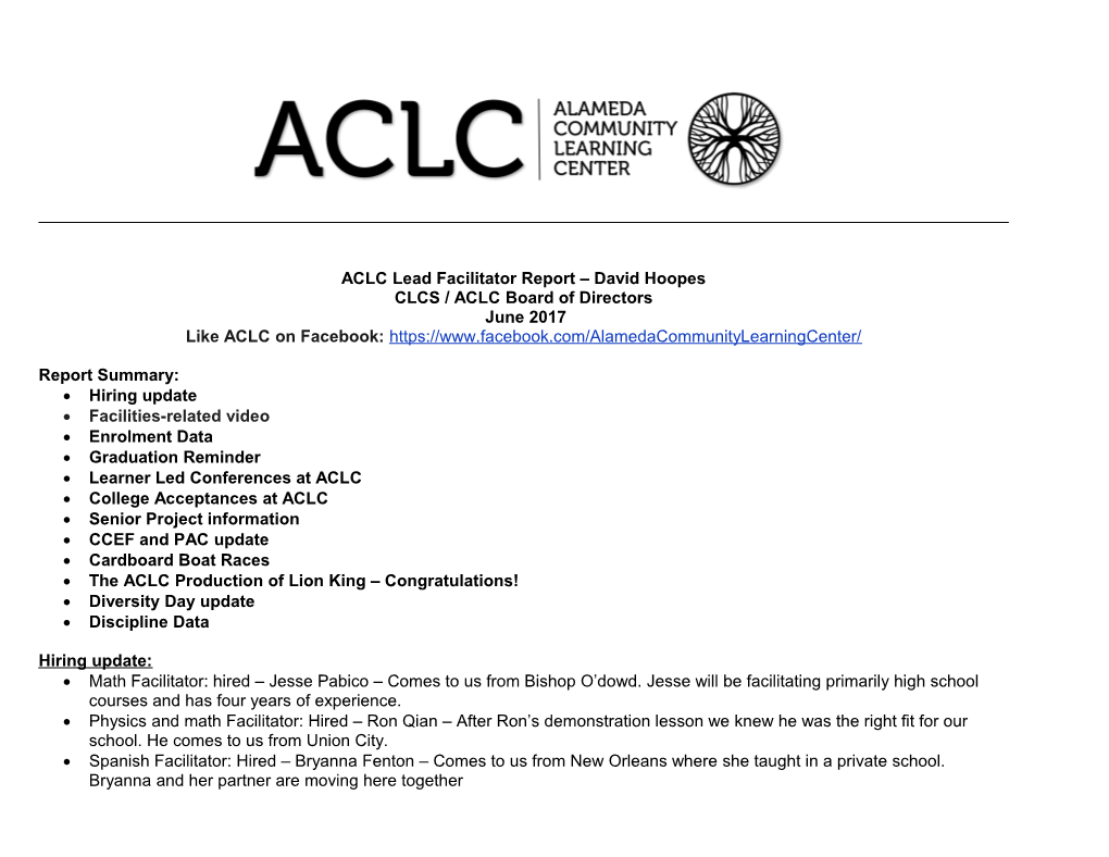 ACLC Lead Facilitator Report David Hoopes