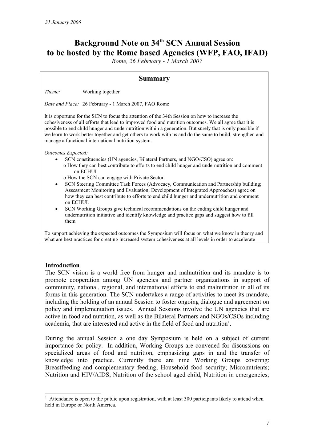 Concept Note on 34Th SCN Annual Session