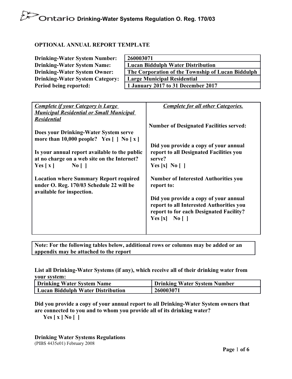 Drinking-Water Systems Regulation O. Reg. 170/03